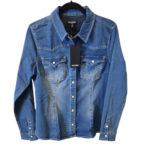 True Religion Blue Button Down Shirt - Picture 2 of 9